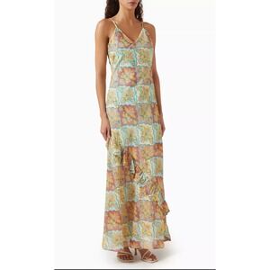 NWT La Maise Studio Kataya‎ Midi Dress Tablecloth Print Linen Blend Medium $298
